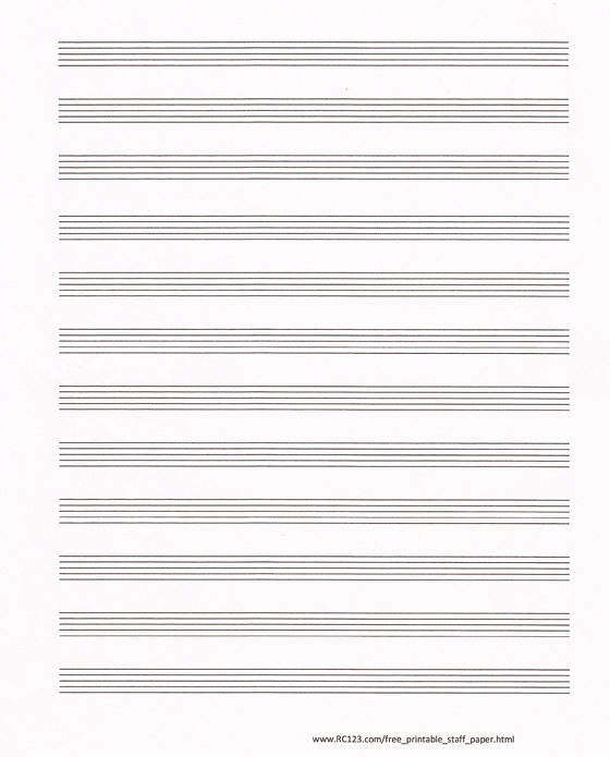 Free Printable staff paper - blank Sheet Music - www.RC123.com