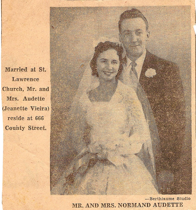 Normand Audette and Jeanette Viera wedding pciture newspaper