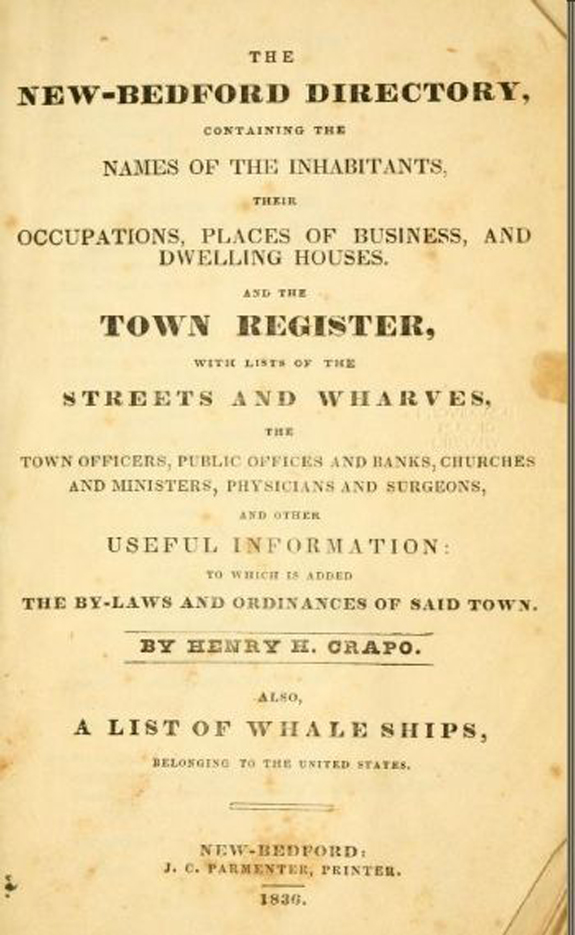1836 New Bedford, Massachusetts  Directory - www.WhalingCity.net