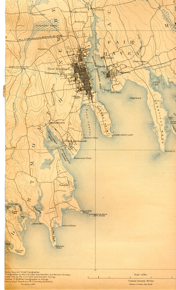 1893 topographical map of Southwest New BEdford and South Dartmouth - www.WhalingCity.net