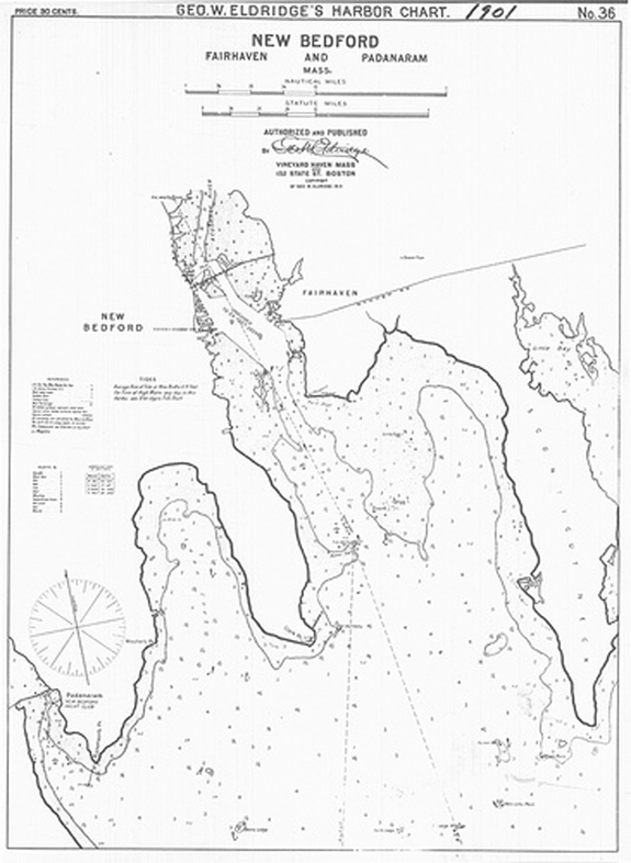 1901 NAutical Chart of New Bedord, Padanaram, Fairhaven - www.WhalingCity.net
