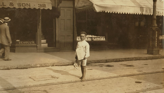 Aug 1911 - John Sims 7 year old newsboy picture 1 - New Bedford, Ma. www.WhalingCity.net