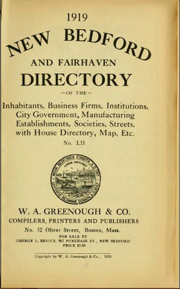 1919 New Bedford and Fairhaven, Massachusetts Directory - www.WhalingCity.net