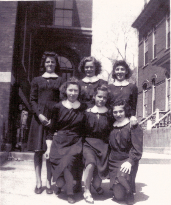 1941 Marcelle Audette and other girls in front of Sacred Heart School - New Bedford, Ma. - www.WhalingCity.net
