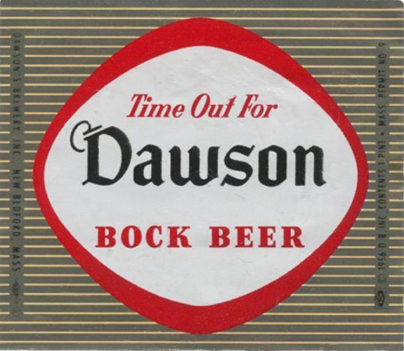 1956 Dawson Beer Label - New BEdford, Ma. www.WhalingCity.net